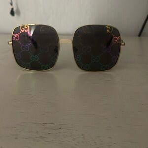 Gucci GG0414S 003 60mm Square Sunglasses in Gold/Gray with GG Logo Mirror Lens